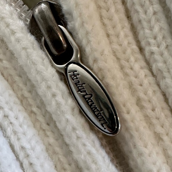 Harley Davidson Embroidered Ivory Denim Moto Jacket Size Large - Picture 6 of 6